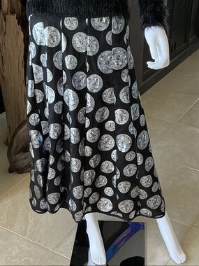 Black Midi Skirt with Silver Sequin Polka Dots